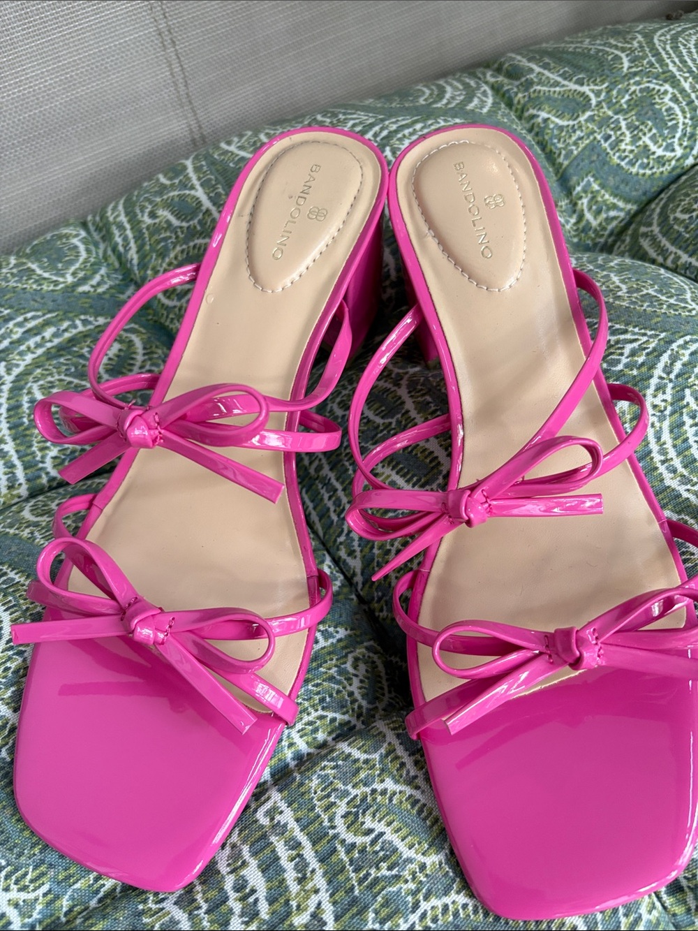 Bandolino Hot Pink Patent Bow-Strap Slide Sandals.